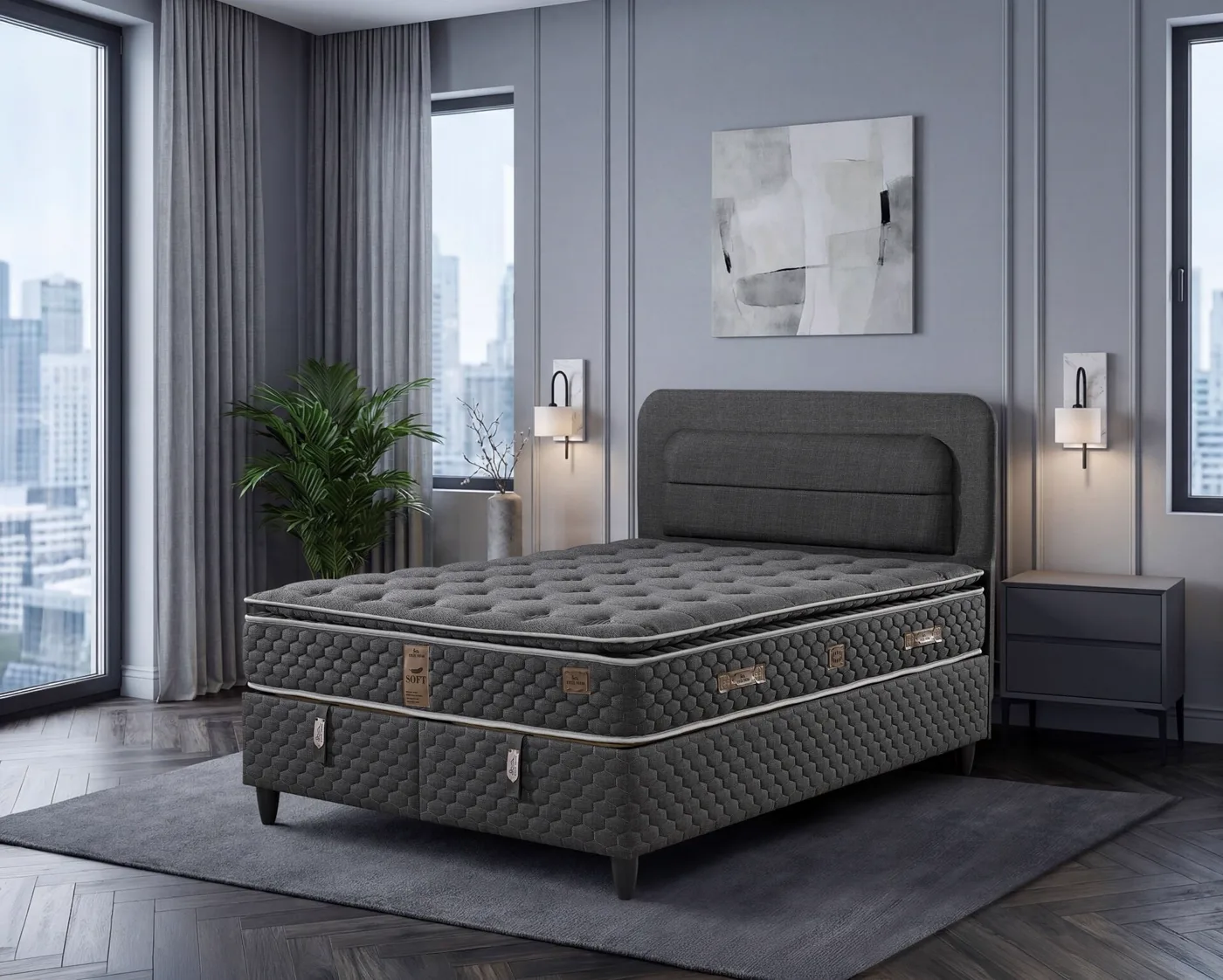 Rio 180x200 Çift Kişilik Yatak, Baza, Başlık Seti