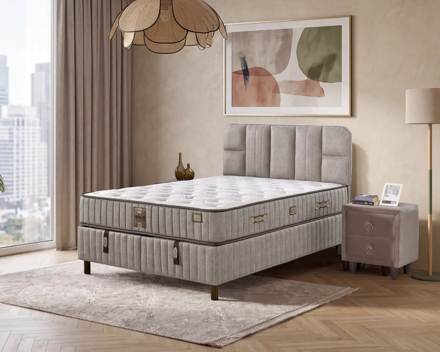 Pien 200x200 Çift Kişilik Yatak, Baza, Başlık Seti