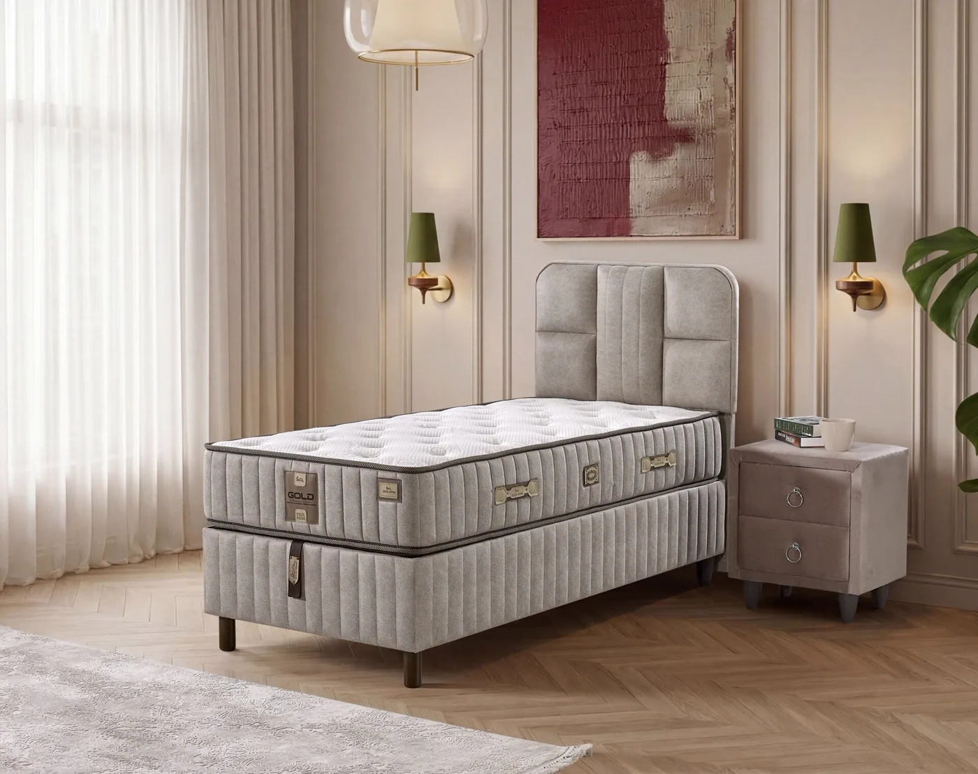 Pien 90x200 Tek Kişilik Yatak, Baza, Başlık Seti