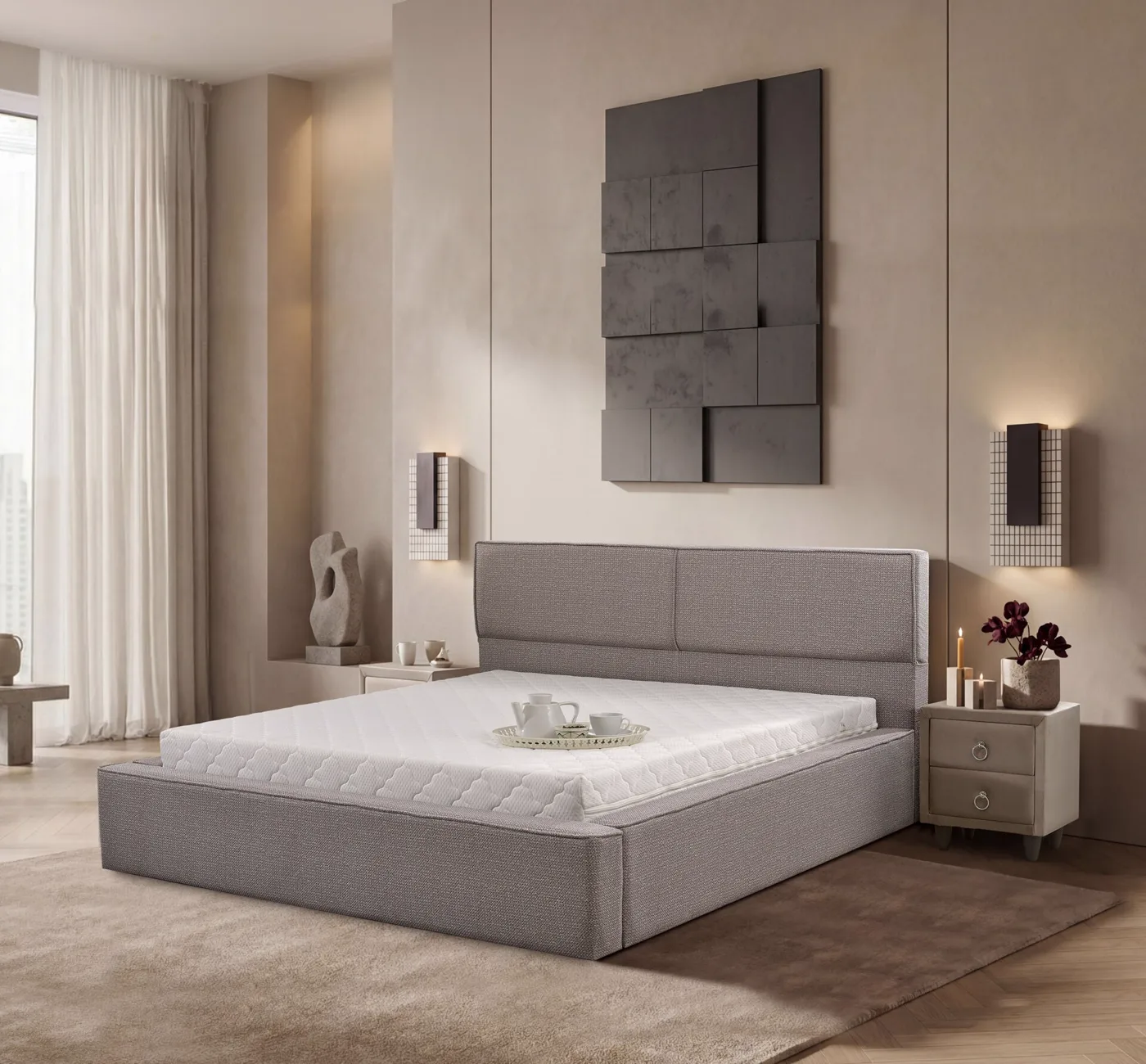Form 140x200 Çift Kişilik Yatak, Baza, Başlık Seti