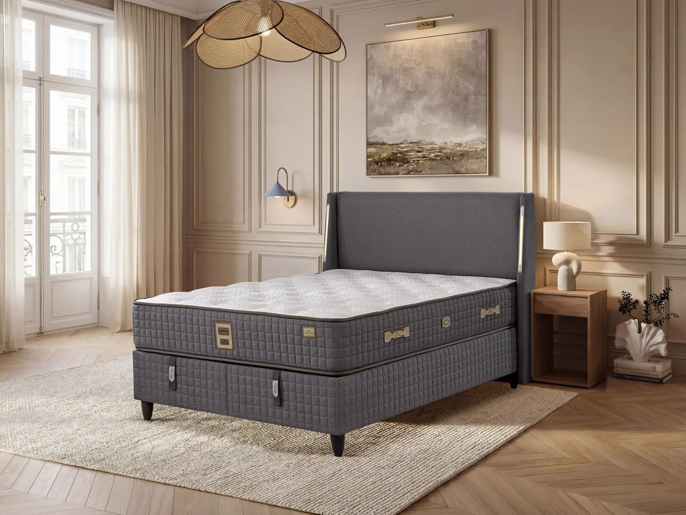 İkon 140x200 Çift Kişilik Yatak, Baza, Başlık Seti