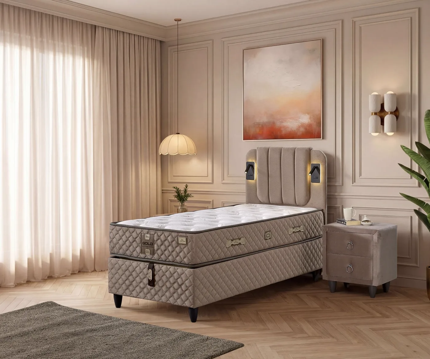 Arya 120x200 Tek Kişilik Yatak, Baza, Başlık Seti