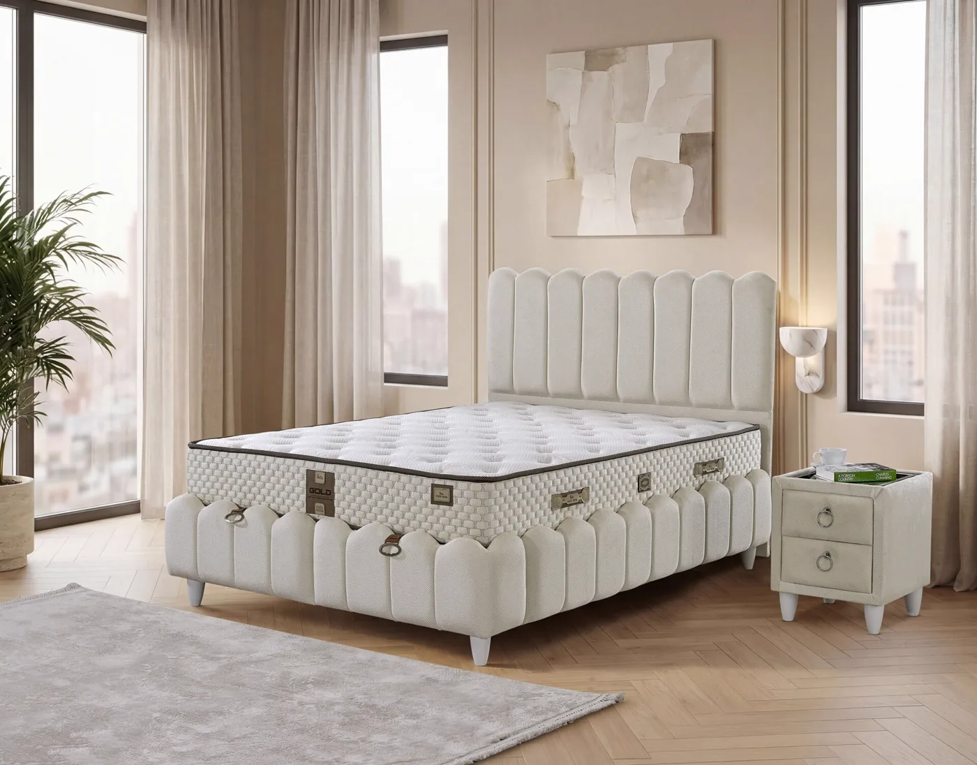Norin 180x200 Çift Kişilik Yatak, Baza, Başlık Seti