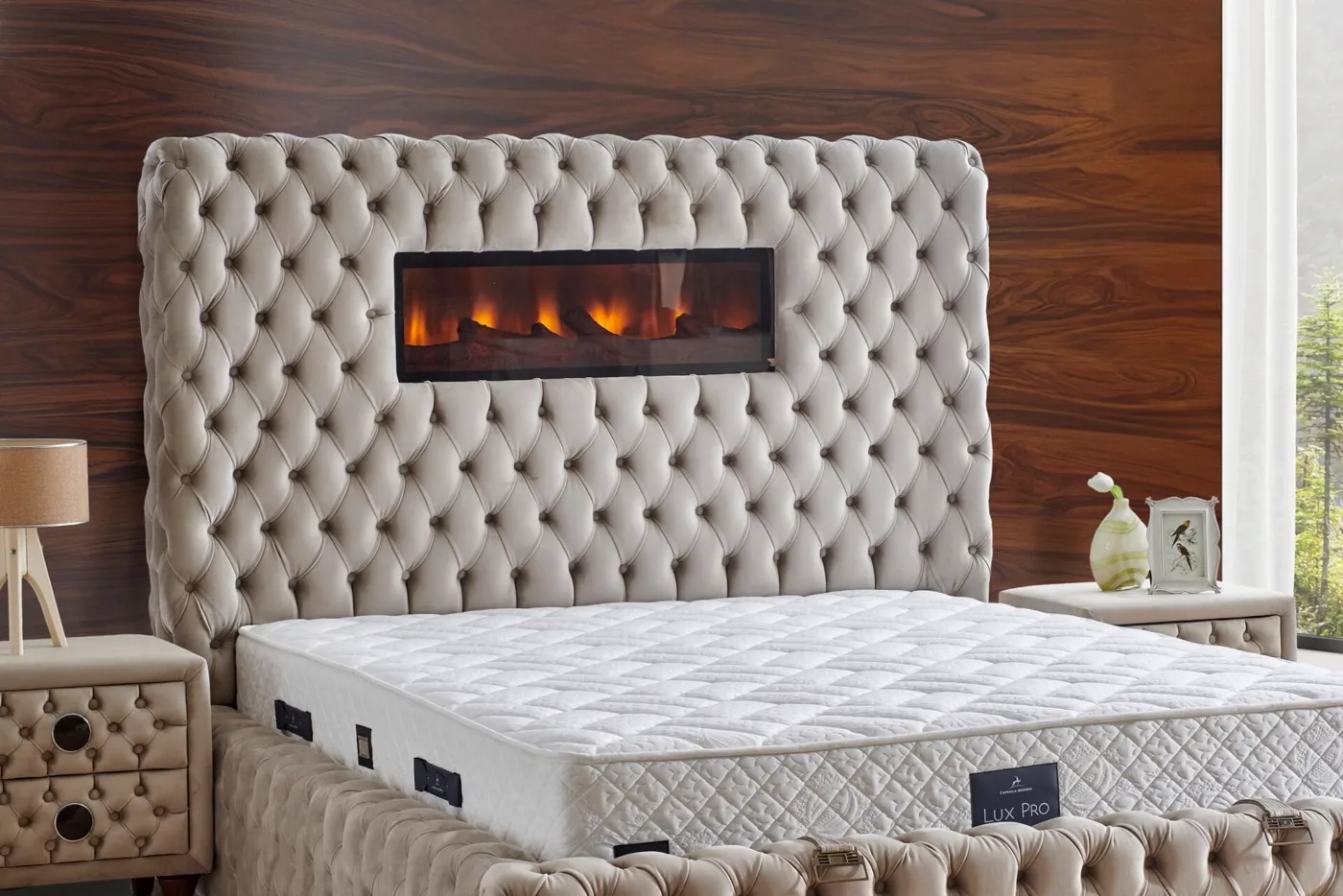 Şömineli Lux 120 cm Tek Kişilik Baza Başlığı