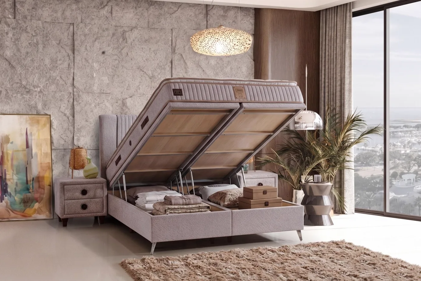 Lucca Sandıklı 90x200 Tek Kişilik Baza