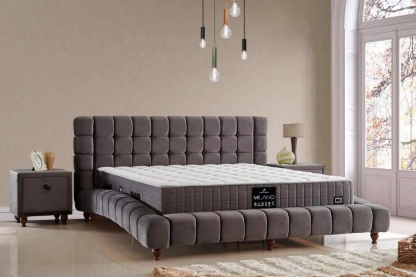Milano 140x200 Çift Kişilik Yatak, Baza, Başlık Seti