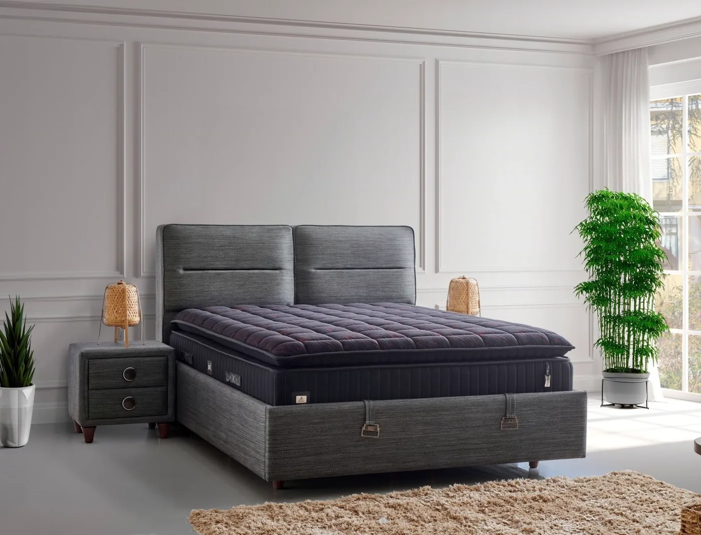 Olympic 150x200 Çift Kişilik Yatak, Baza, Başlık Seti