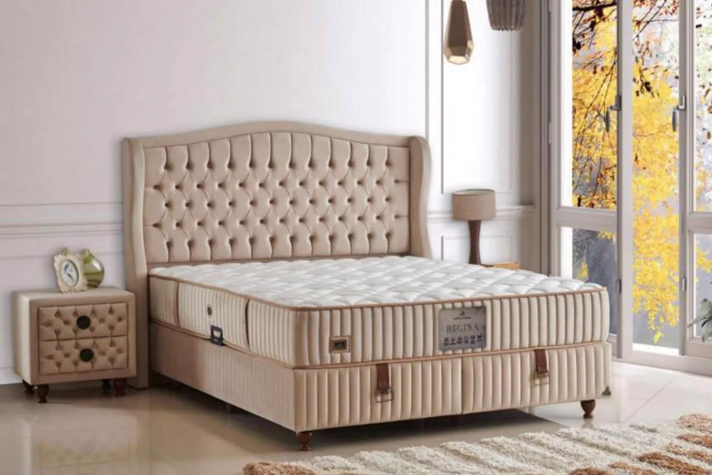 Regina 200x200 Çift Kişilik Yatak, Baza, Başlık Seti