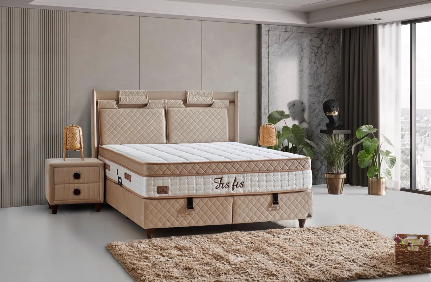Fısfıs Plus 90x200 Tek Kişilik Yatak, Baza, Başlık Seti
