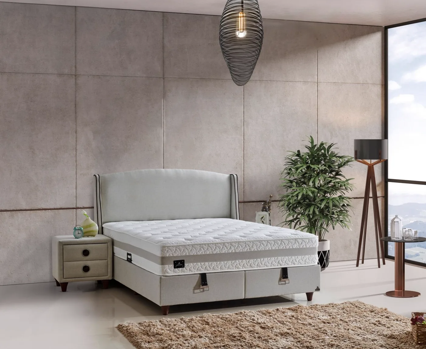 Monza 140x190 Çift Kişilik Yatak, Baza, Başlık Seti