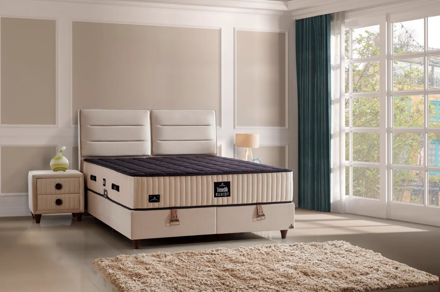 Venedik 140x200 Çift Kişilik Yatak, Baza, Başlık Seti