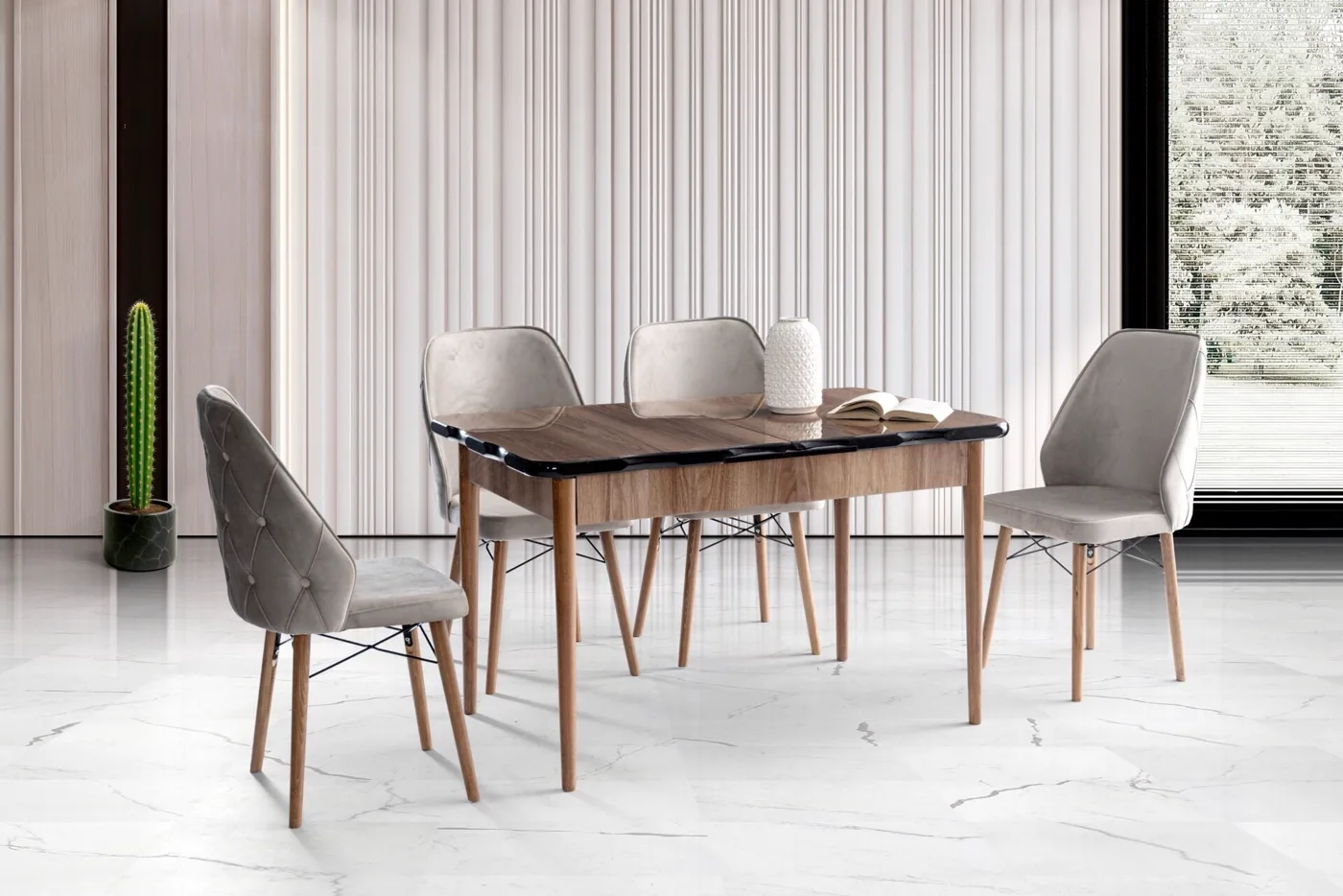 Yener 4 Sandalyeli % 100 MDF Masa Takımı Ceviz
