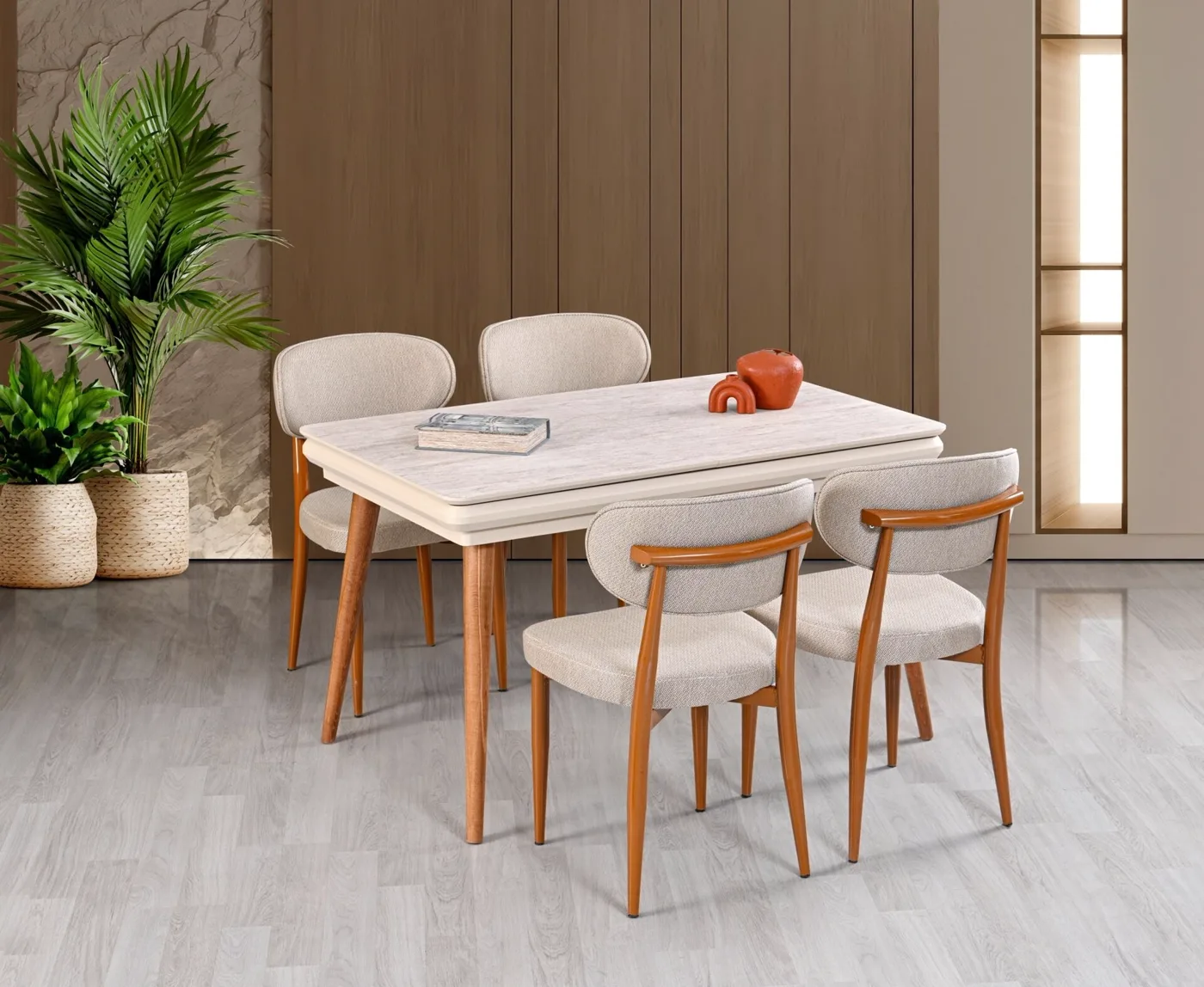 Stil Açılır Masa 4 Sandalye % 100 MDF Traverten