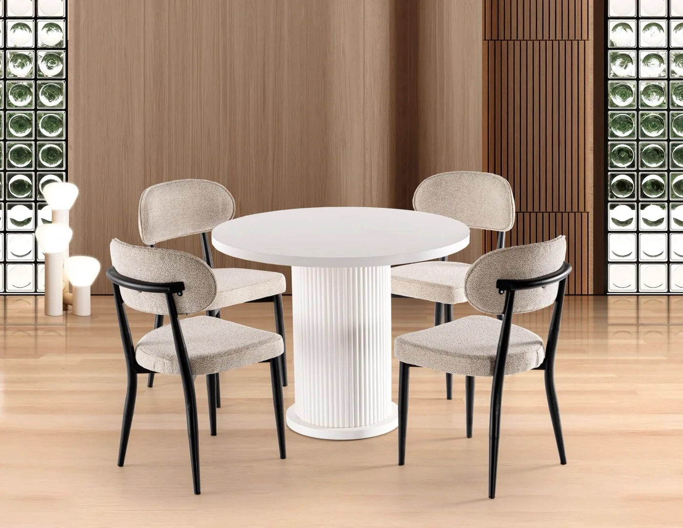 Bohem 4 Sandalyeli % 100 MDF Masa Takımı Beyaz