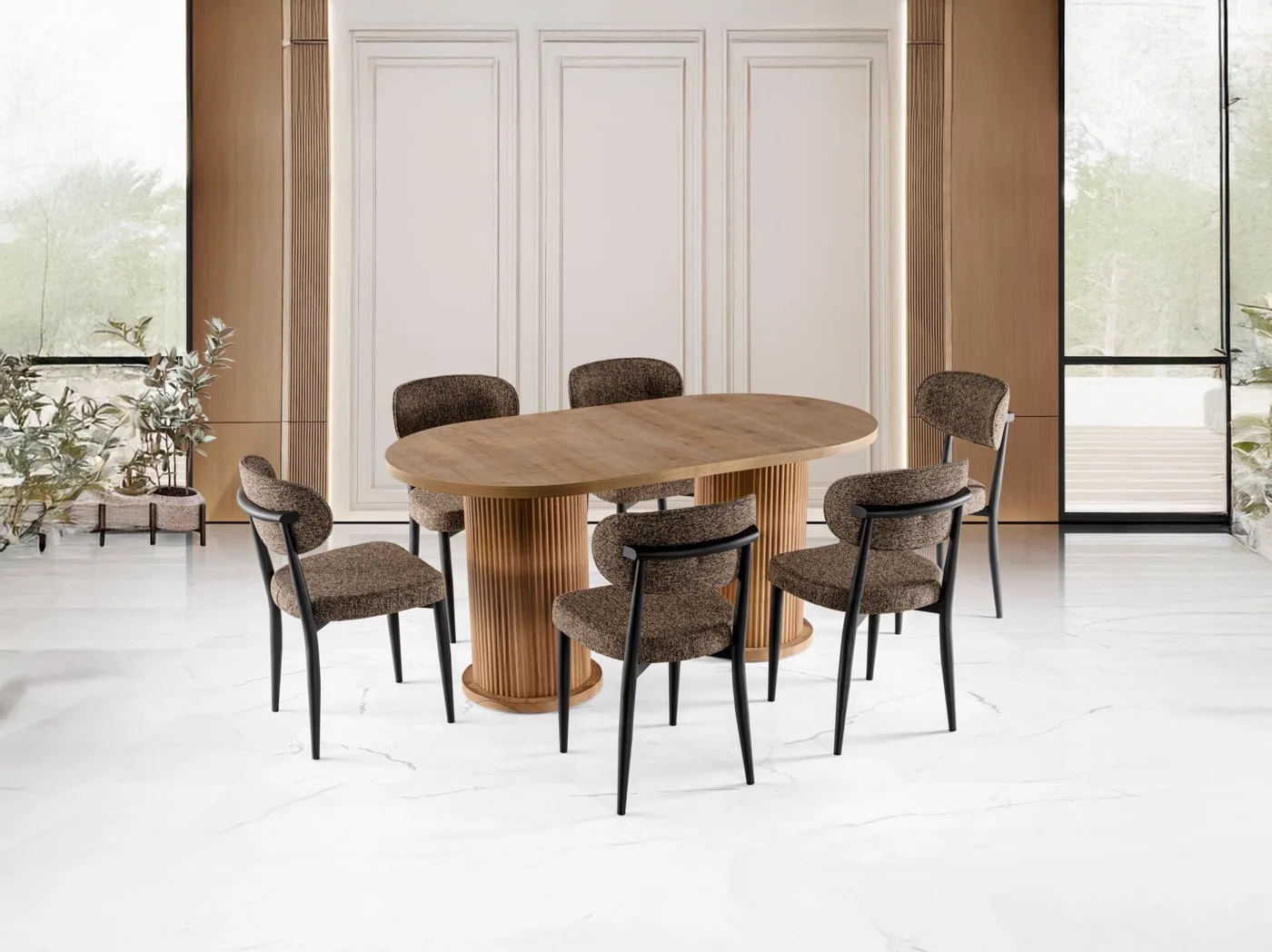 Bohem 6 Sandalyeli % 100 MDF Masa Takımı Atlantik Çam