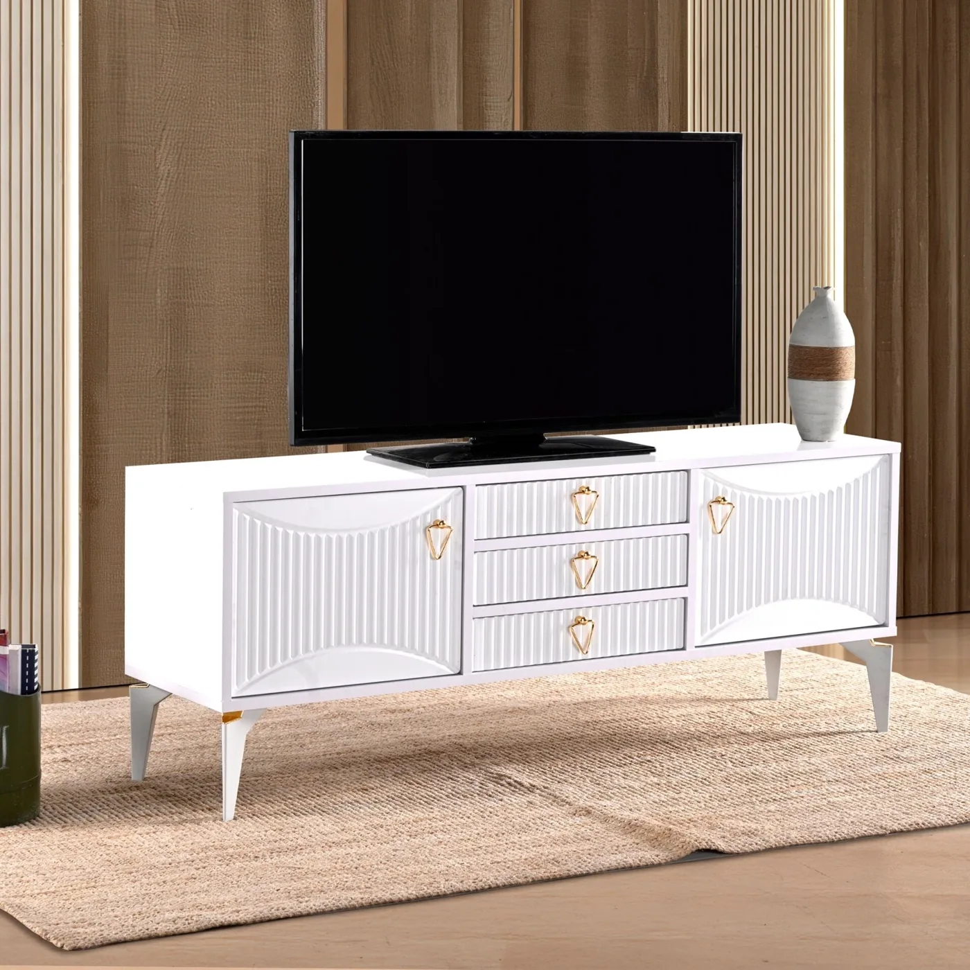 Aslan 3 Çekmeceli Tv Sehpası Beyaz