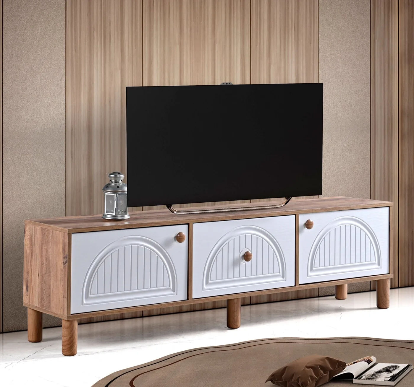 Aslan Bohem 180'lik Tv Sehpası Atlantik Çam - Beyaz
