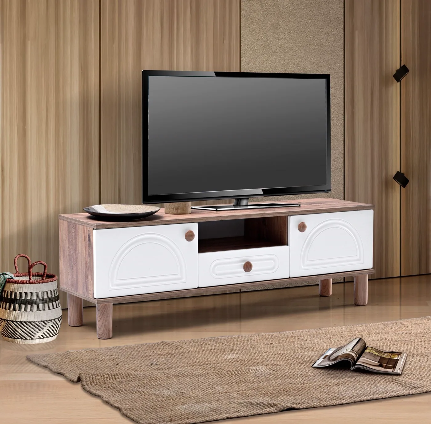 Aslan Bohem 160'lık Tv Sehpası Atlantik Çam - Beyaz