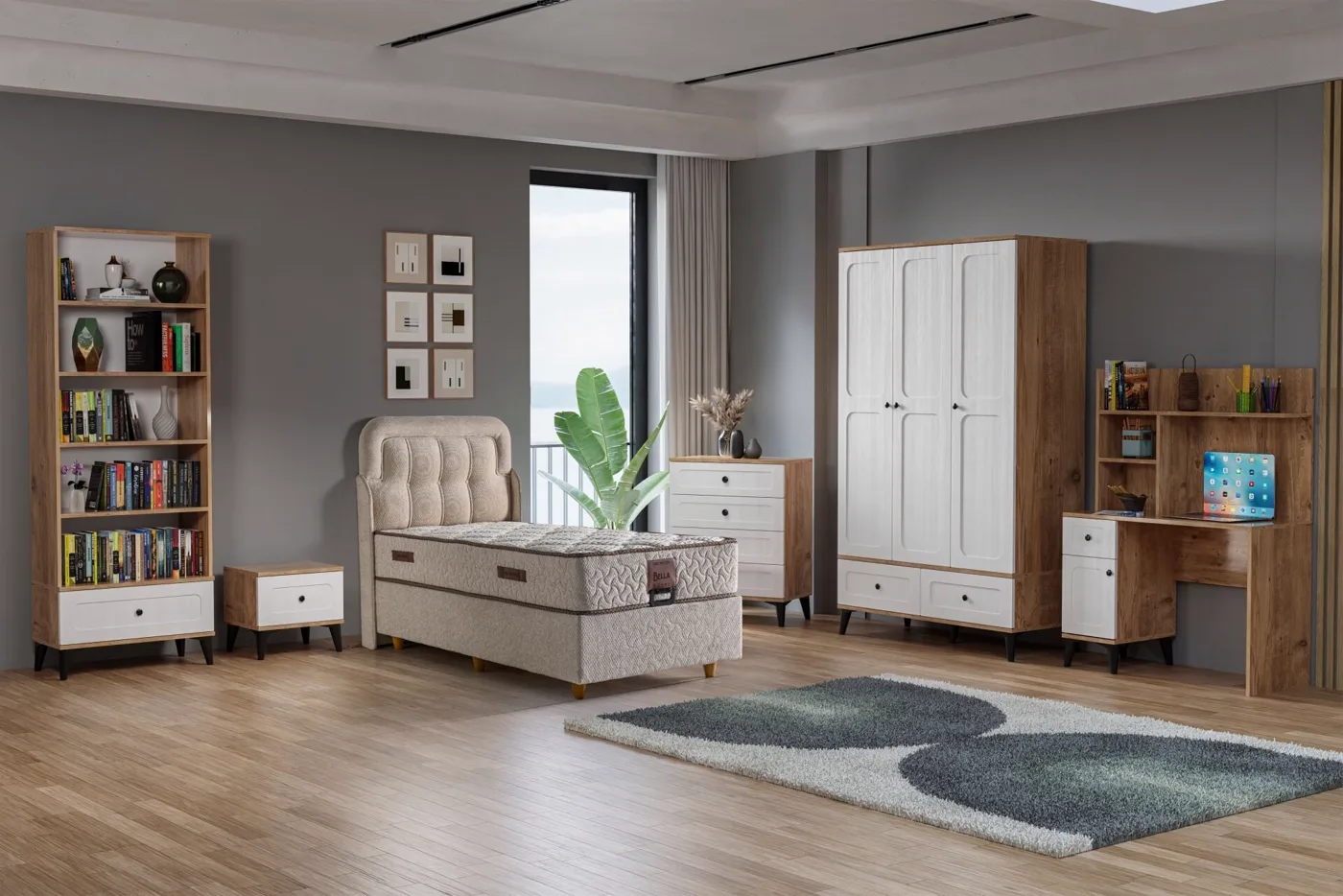 Carina Vintage Genç Odası Takımı - Atlantik Çam / Beyaz