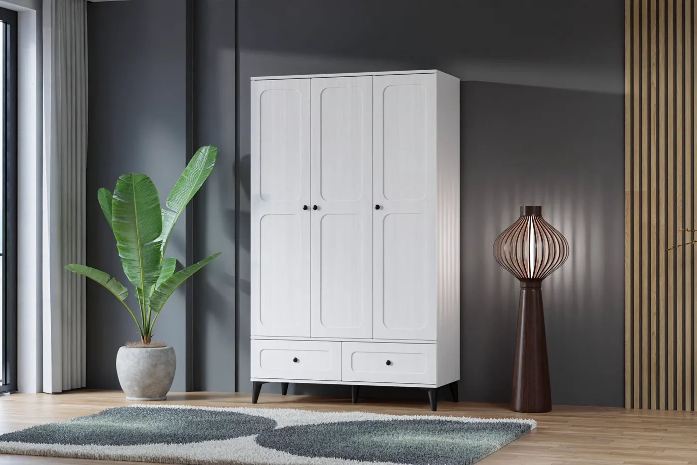 Carina Vintage 3 Kapılı Dolap - Beyaz
