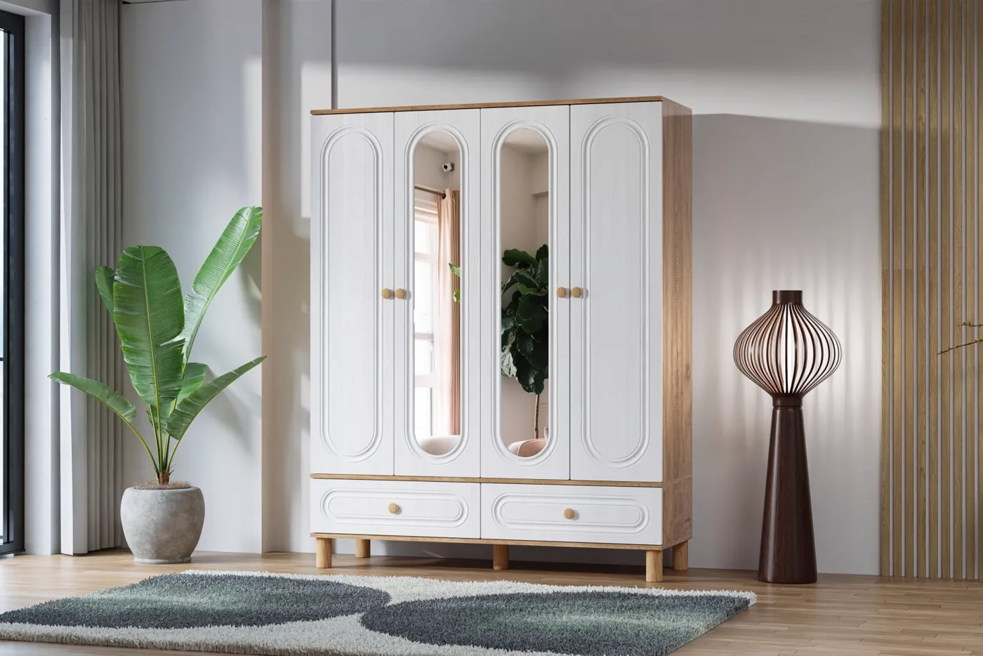 Carina Bohem 4 Kapılı Dolap - Atlantik Çam / Beyaz