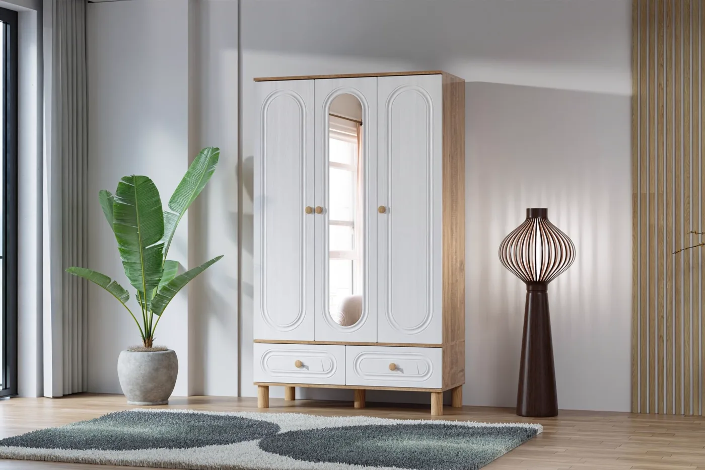 Carina Bohem 3 Kapılı Dolap - Atlantik Çam / Beyaz