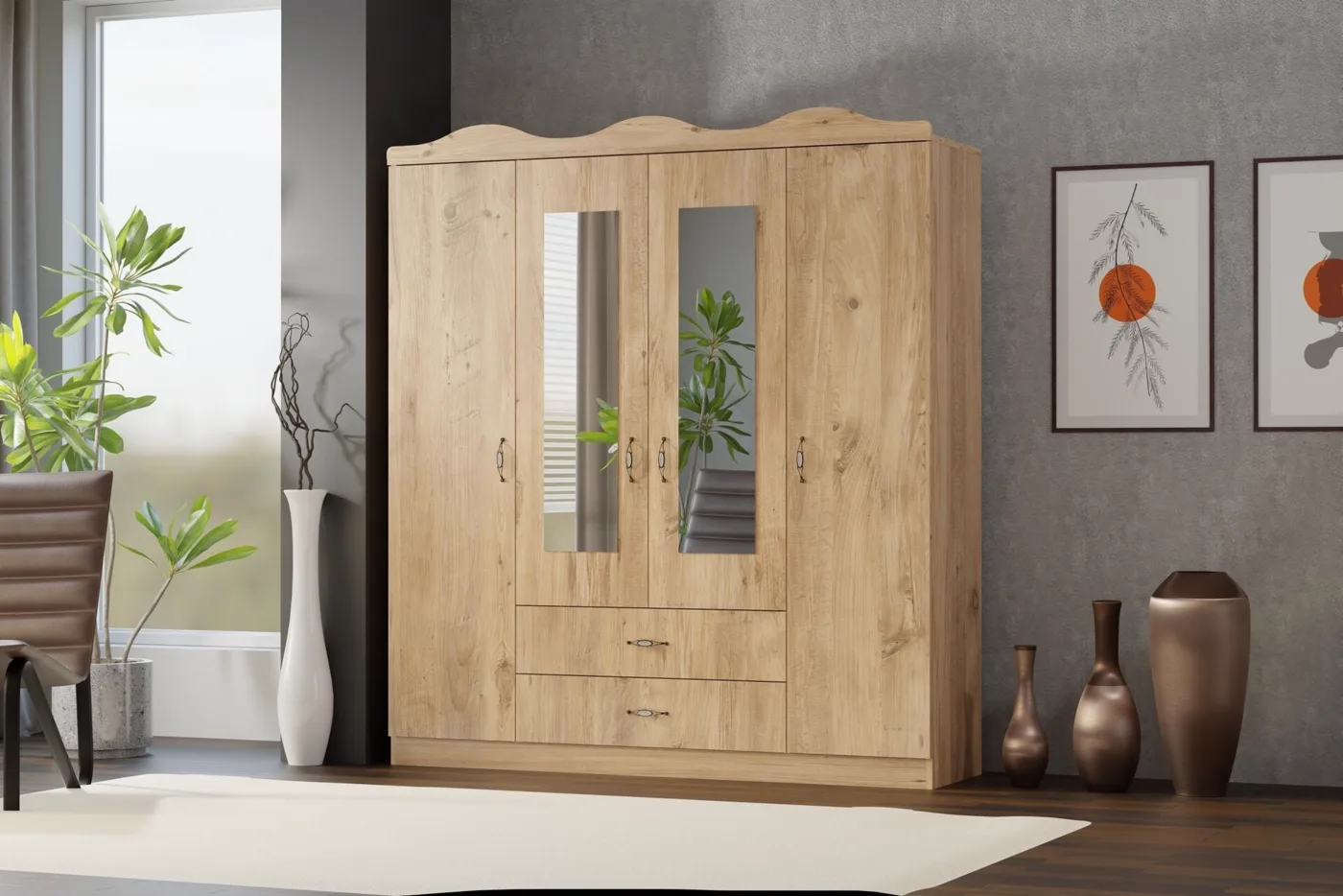 Taçlı 4 Kapılı Dolap - Atlantik Çam