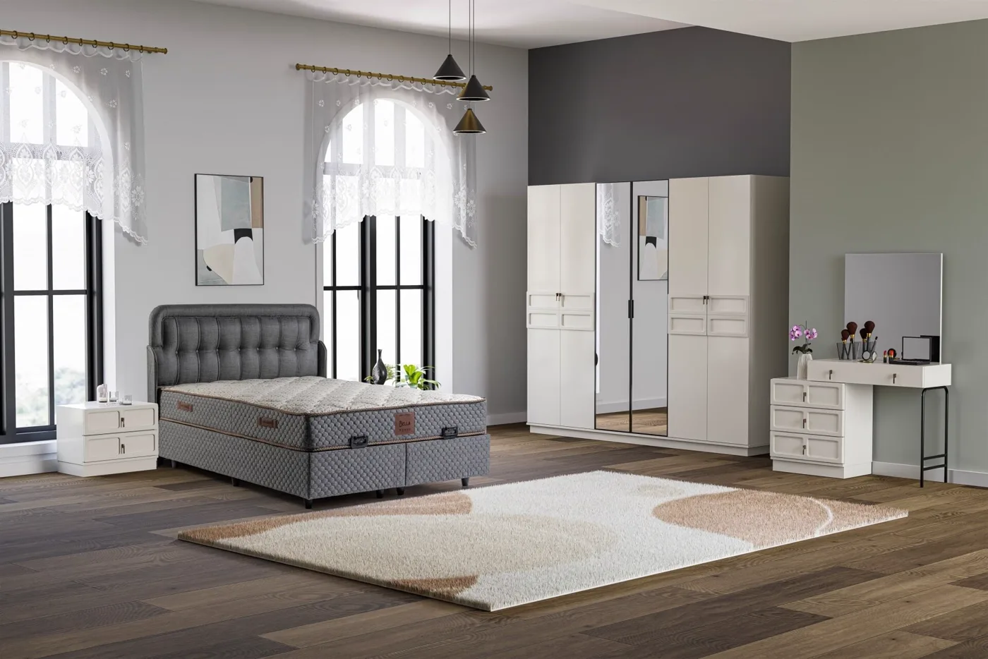 Lotus Yatak Odası Takımı %100 MDF - Kumtaşı