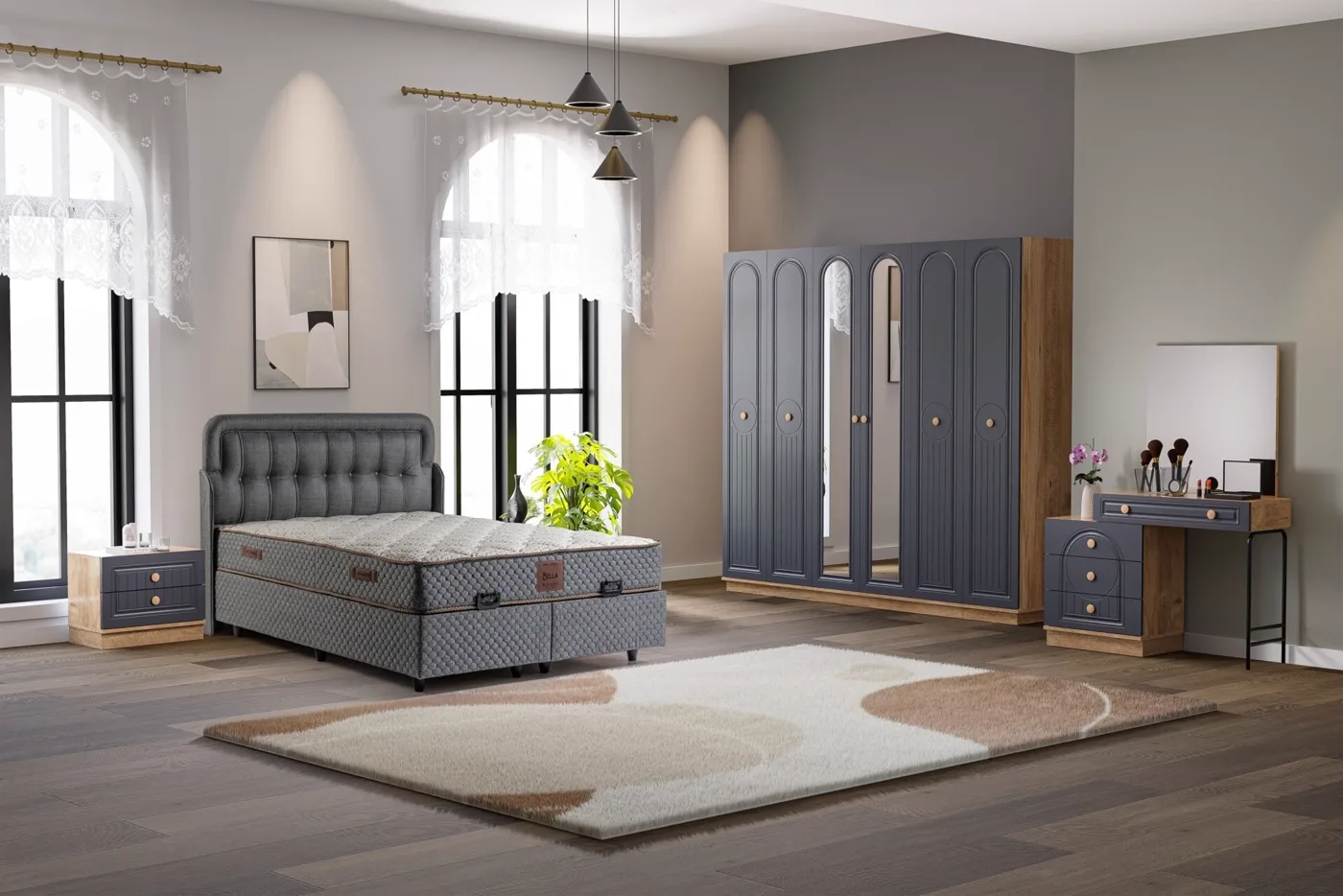 Bohem Yatak Odası Takımı %100 MDF - Atlantik Çam / Antrasit