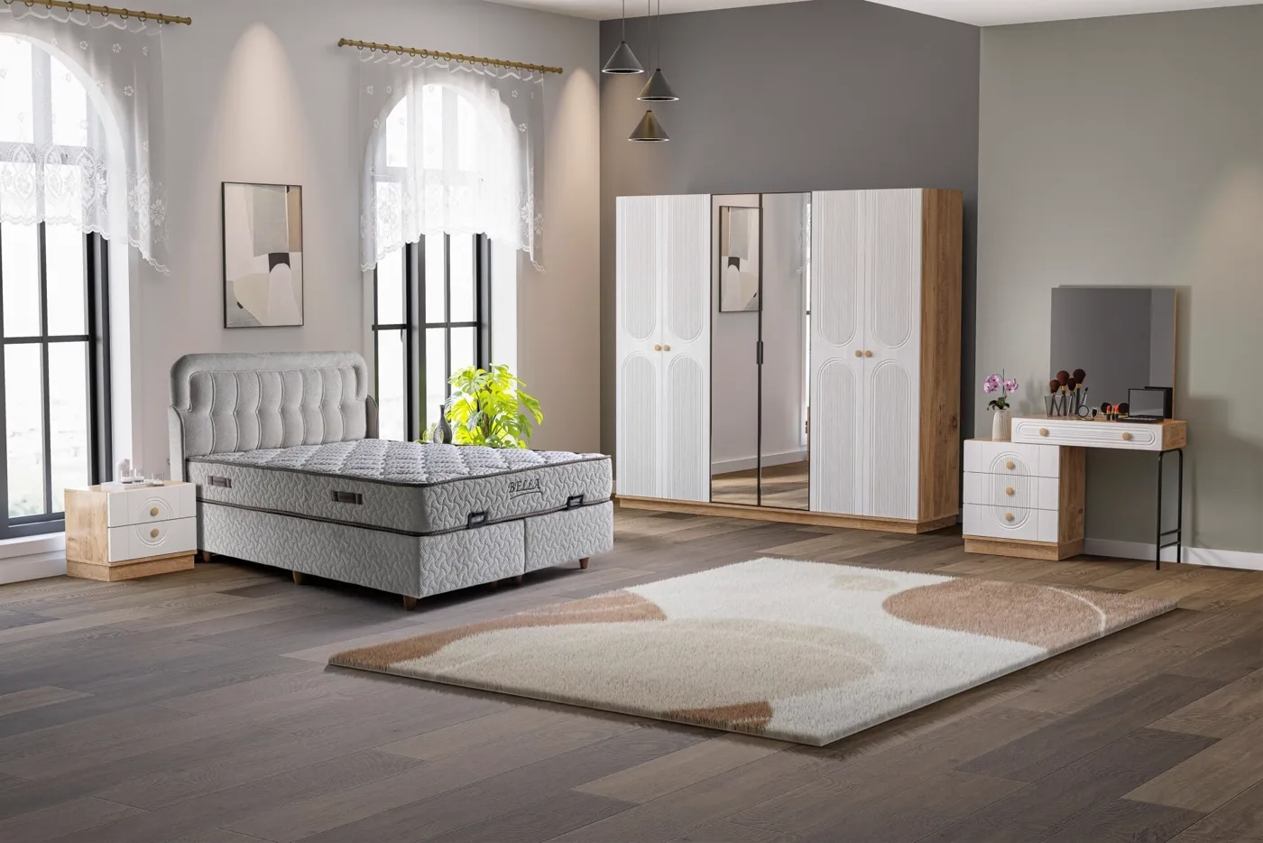 Mira Yatak Odası Takımı %100 MDF - Atlantik Çam / Beyaz