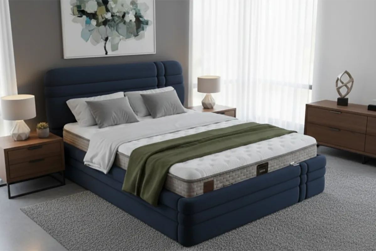 Royal Lacivert 160 x 200 Çift Kişilik Yatak, Baza, Başlık Seti