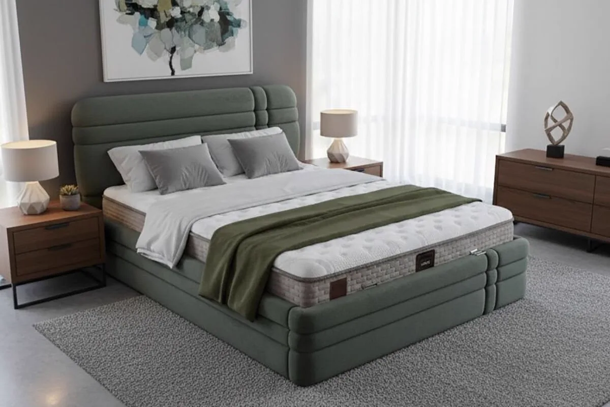 Royal Yeşil 160 x 200 Çift Kişilik Yatak, Baza, Başlık Seti