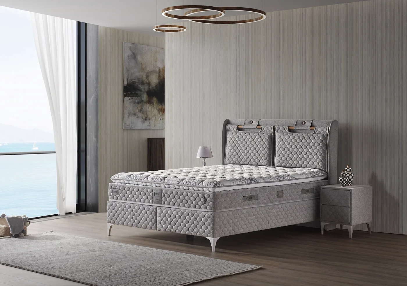 Truva 140x190 Çift Kişilik Yatak, Baza, Başlık Seti