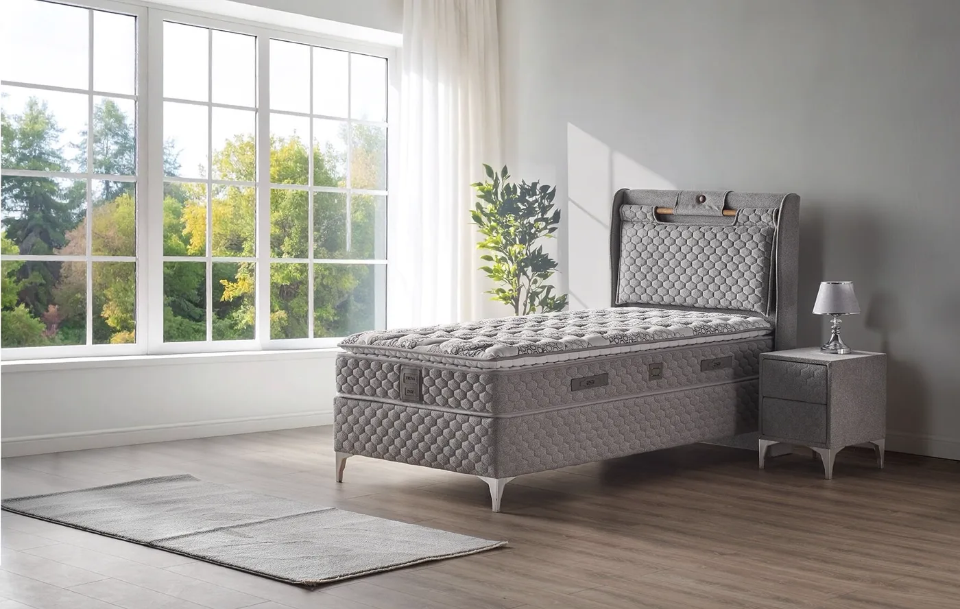 Truva 90x190 Tek Kişilik Yatak, Baza, Başlık Seti