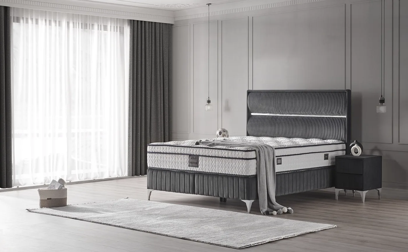Silver 150x200 Çift Kişilik Yatak, Baza, Başlık Seti