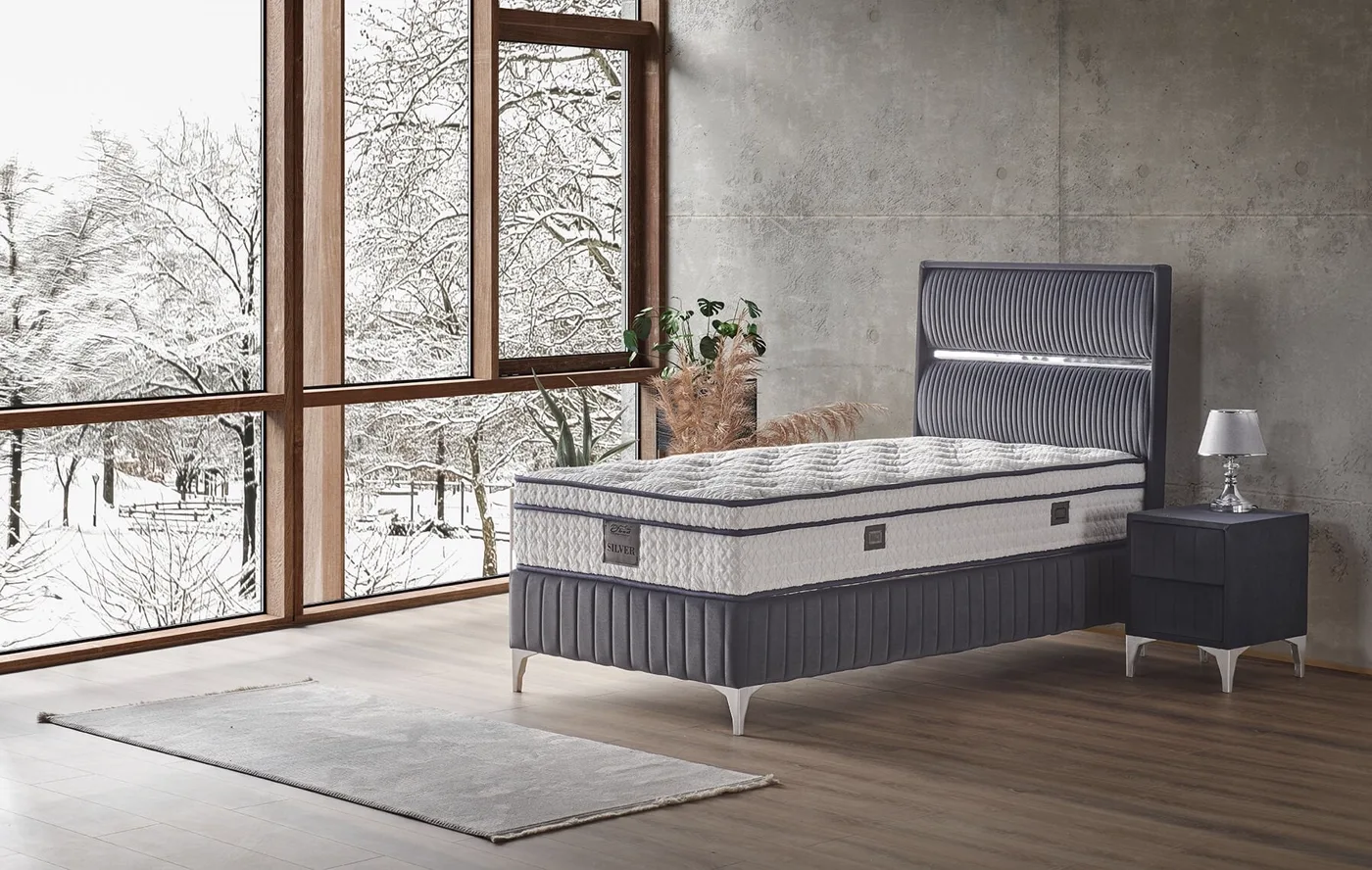 Silver 90x190 Tek Kişilik Yatak, Baza, Başlık Seti