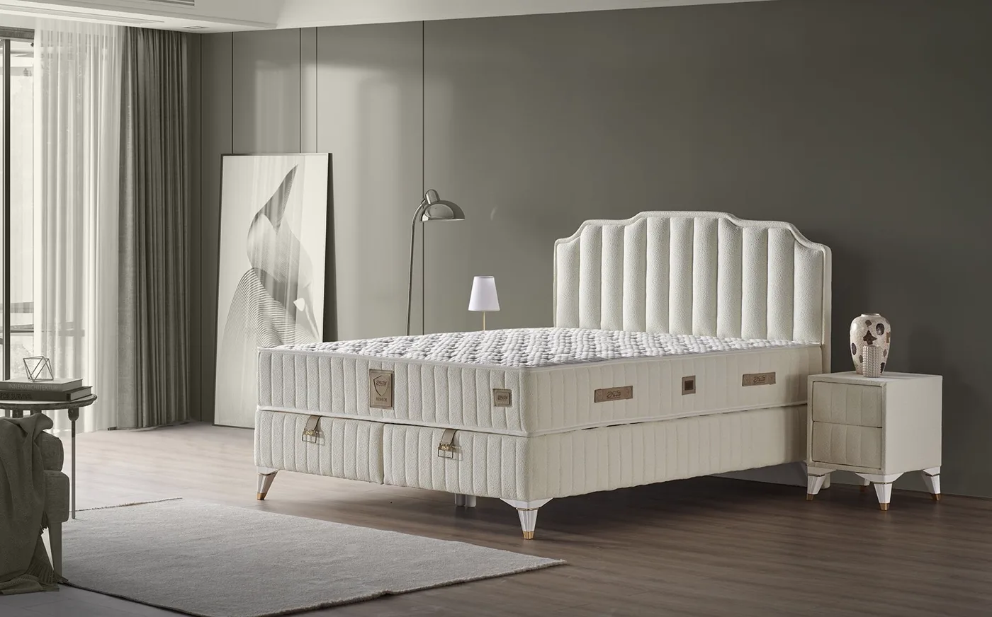 Safir 150x200 Çift Kişilik Yatak, Baza, Başlık Seti