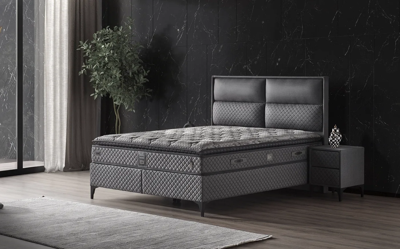 Royal 140x190 Çift Kişilik Yatak, Baza, Başlık Seti