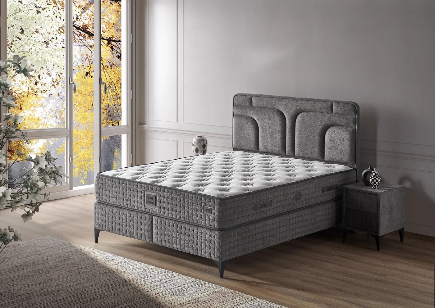 Platin 150x200 Çift Kişilik Yatak, Baza, Başlık Seti