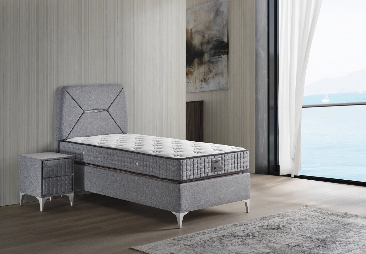 Lotus 120x200 Tek Kişilik Yatak, Baza, Başlık Seti