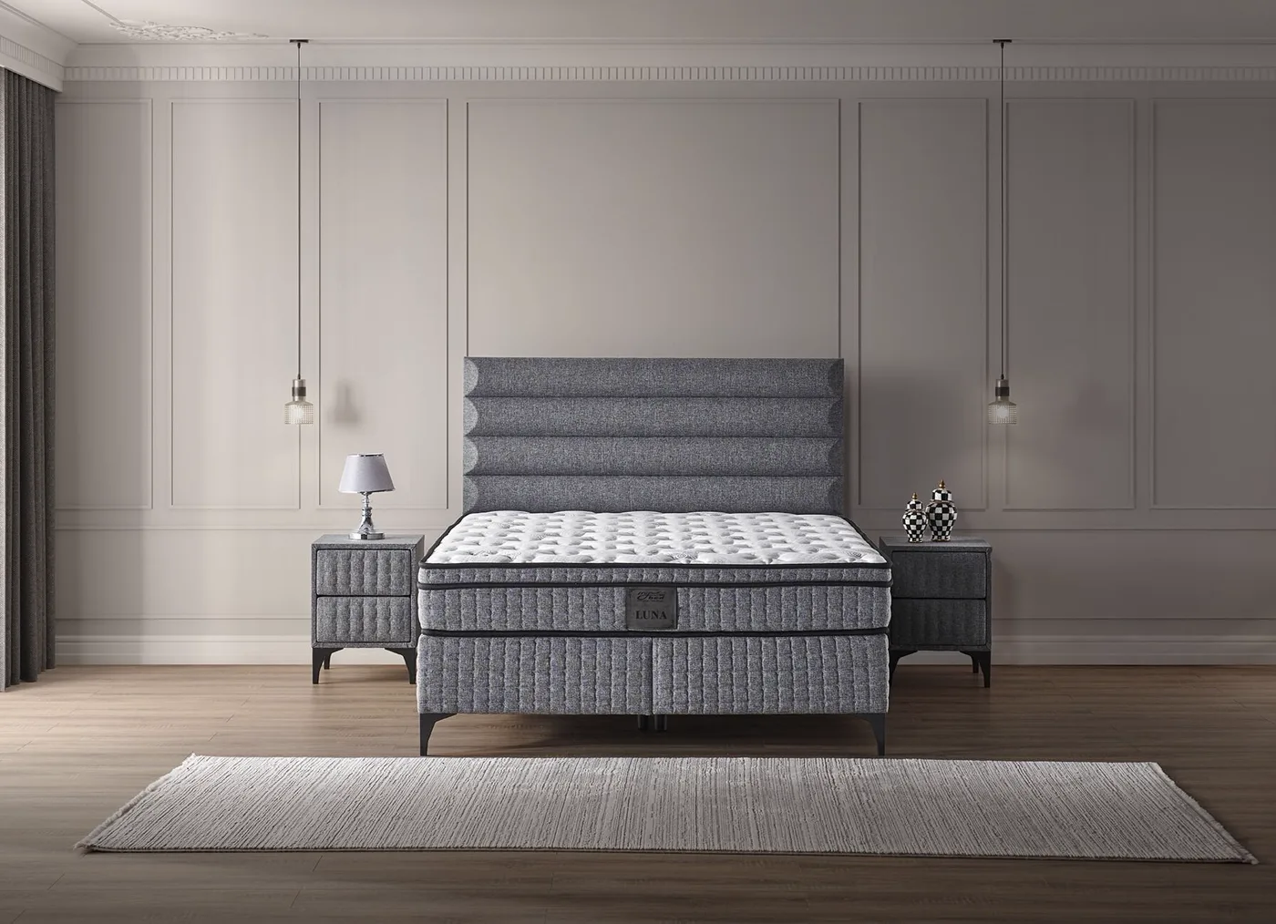Luna 160x200 Çift Kişilik Yatak, Baza, Başlık Seti