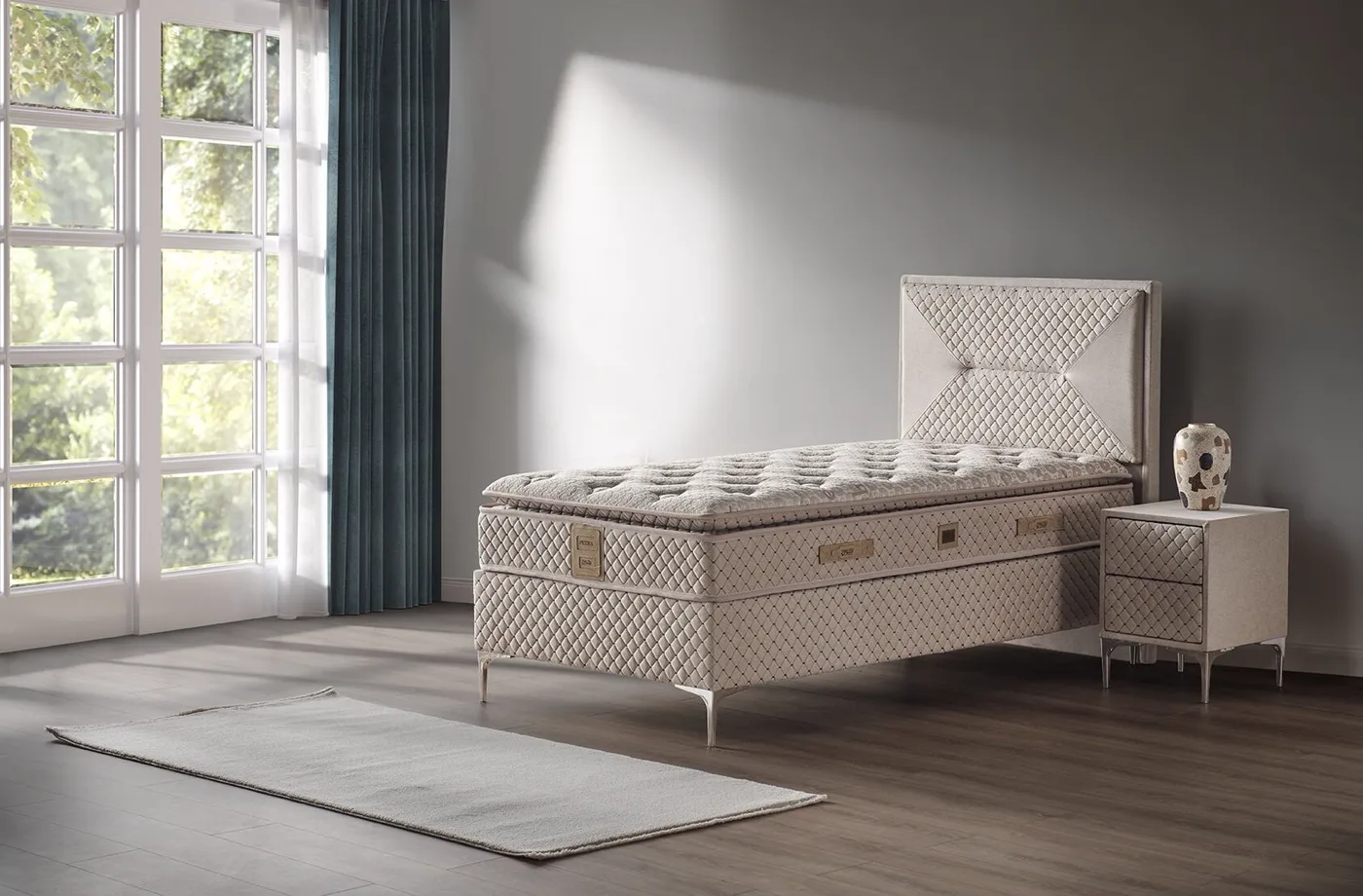 Petra 90x190 Tek Kişilik Yatak, Baza, Başlık Seti