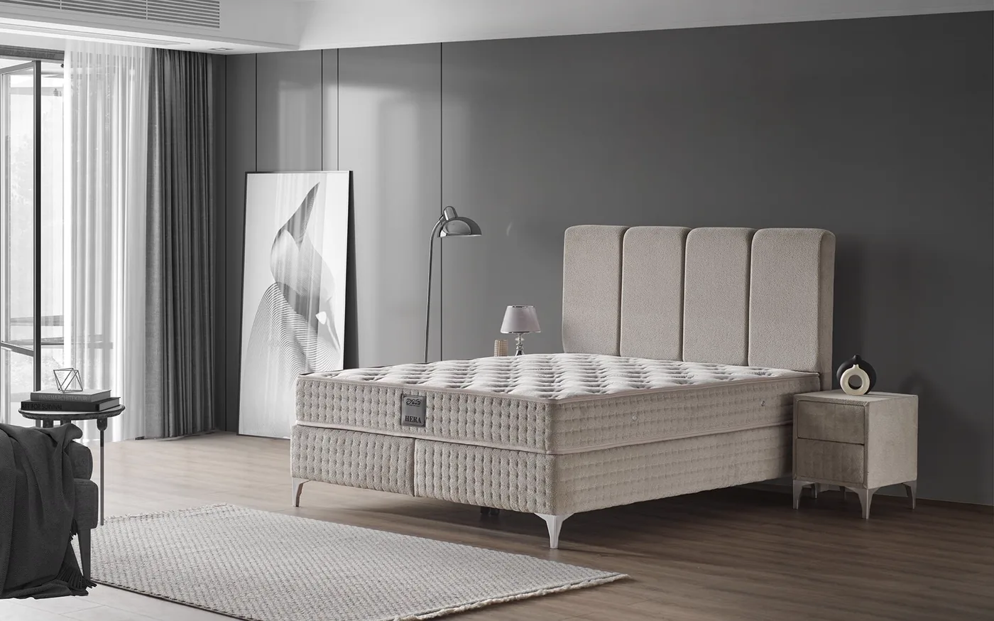 Hera 150x200 Çift Kişilik Yatak, Baza, Başlık Seti
