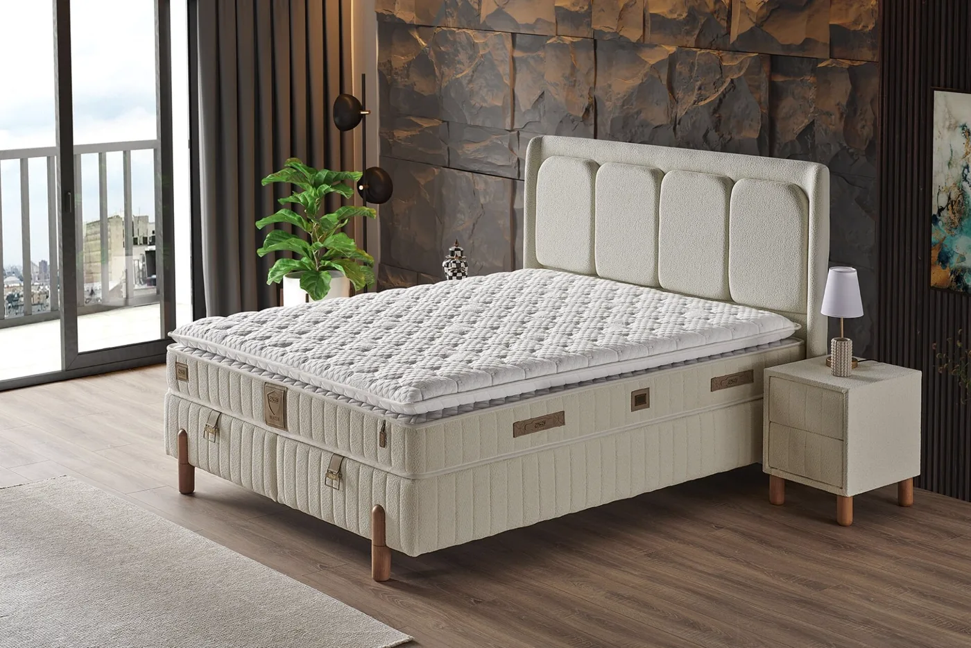 Bohem 140x190 Çift Kişilik Yatak, Baza, Başlık Seti