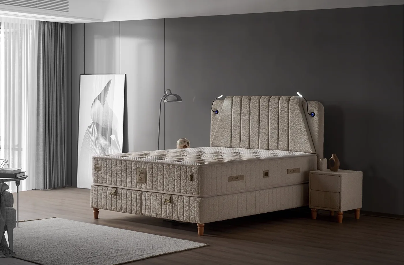 Barlas 150x200 Çift Kişilik Yatak, Baza, Başlık Seti