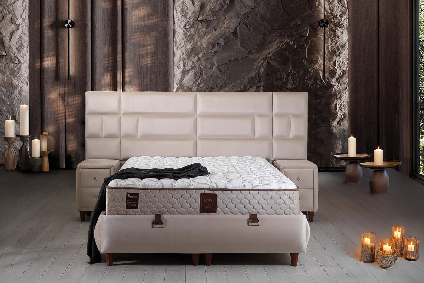 Latex 180x200 Çift Kişilik Yatak, Baza, Başlık Seti