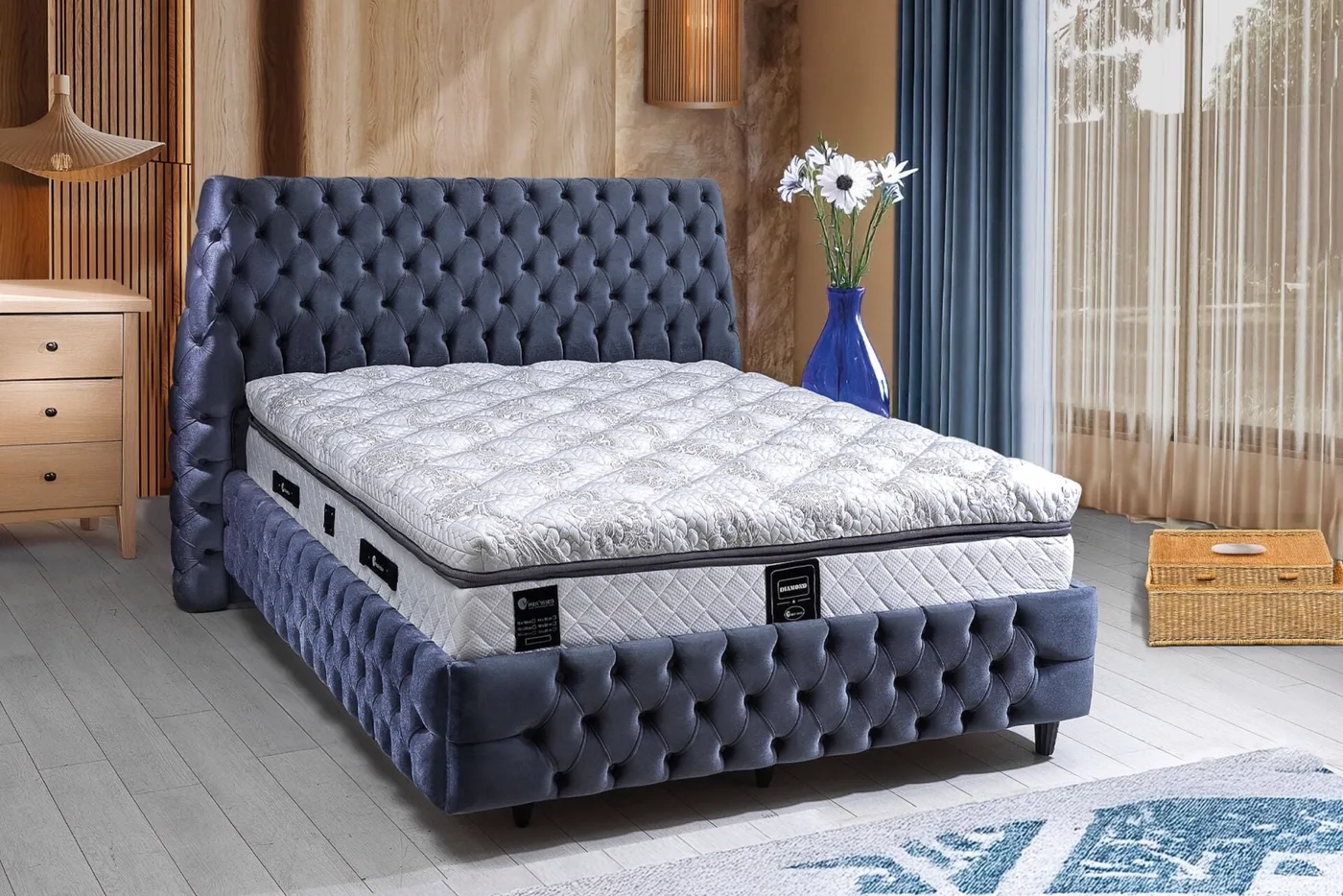Diamond 100x200 Tek Kişilik Yatak, Baza, Başlık Seti
