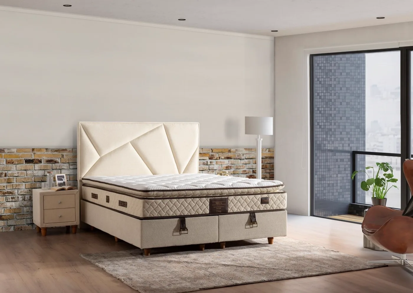 Mia 100x200 Tek Kişilik Yatak, Baza, Başlık Seti