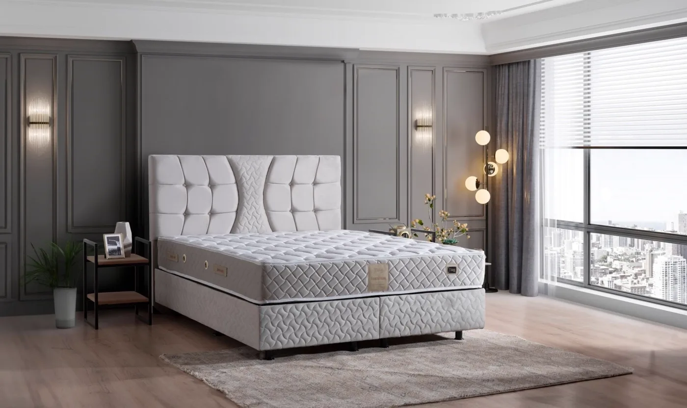 Kiamond Gri 150x200 Çift Kişilik Yatak, Baza, Başlık Seti