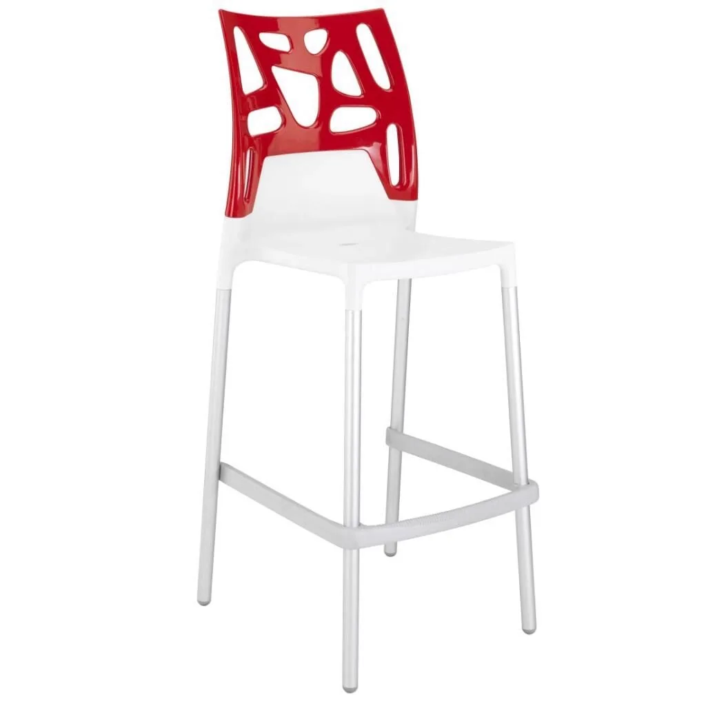 Ego-Rock Bar Solid Kırmızı - Beyaz Bar Sandalyesi